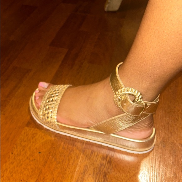 Anthropologie Chic Gold Women's Sandals with Buckle - Picture 9 of 9